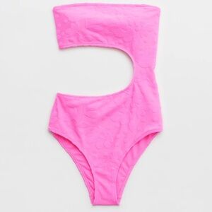 Aerie Terry Cut Out Strapless One Piece Swimsuit